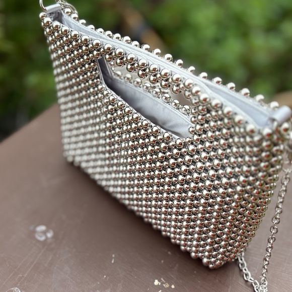 New With Tag — Hand-Beaded Silver Evening Shoulder Bag / Clutch - Picture 4 of 9